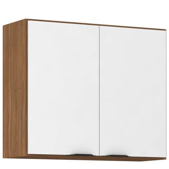 Armário Aéreo de Cozinha Suspenso 2 Portas Organizador 1 Prateleira Multiuso Marrom Madeira Branco Menor preço em Armário Aéreo de Cozinha Suspenso 2 Portas Organizador 1 Prateleira Multiuso Marrom Madeira Branco