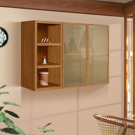 Imagem de Armário Aéreo Duplo 100% MDF Porta Com Vidro Reflecta Nature Off White Samson Shop Jm