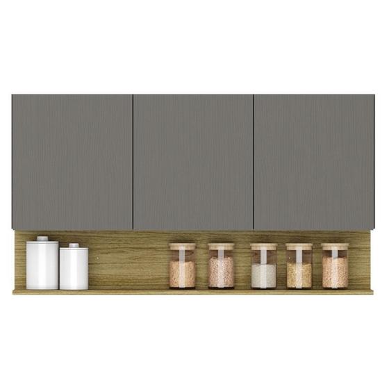 Armário Aéreo Line 3 Portas 120 cm Gris Freijó - Kits Paraná Menor preço em Armário Aéreo Line 3 Portas 120 cm Gris Freijó - Kits Paraná