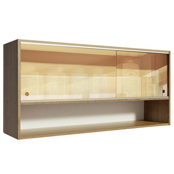 Armário Aéreo Madesa Emilly 2 Portas de Correr de Vidro Reflex com Nicho Aberto - Rustic Menor preço em Armário Aéreo Madesa Emilly 2 Portas de Correr de Vidro Reflex com Nicho Aberto - Rustic