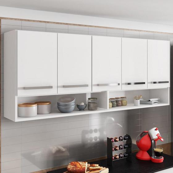 Armário Aéreo Móveis De Cozinha Multiuso 5 Portas Branco Menor preço em Armário Aéreo Móveis De Cozinha Multiuso 5 Portas Branco
