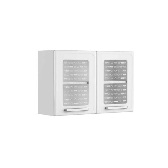 Imagem de Armário Aéreo Multiuso Cozinha Com Vidro 2 Portas Branco