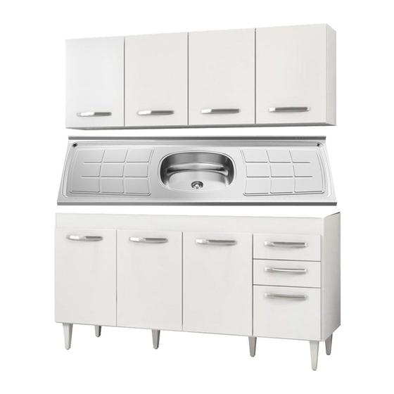 Armário Aéreo Panamá e Balcão Gabinete Áustria com Pia Inox 160cm Branco - Lumil Móveis Menor preço em Armário Aéreo Panamá e Balcão Gabinete Áustria com Pia Inox 160cm Branco - Lumil Móveis