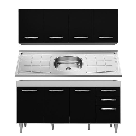 Armário Aéreo Panamá e Balcão Gabinete Áustria com Pia Inox 160cm Branco/Preto - Lumil Móveis Menor preço em Armário Aéreo Panamá e Balcão Gabinete Áustria com Pia Inox 160cm Branco/Preto - Lumil Móveis