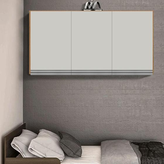 Imagem de Armário Aéreo Para Quarto 3 Portas 90 cm Nature Off White Gabriela Shop Jm