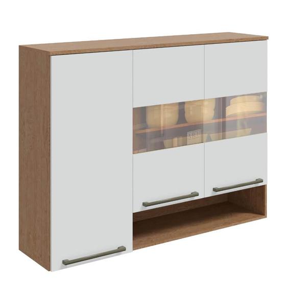 Armário Aéreo Triplo Ronipa Napoli Prime 3 Portas - Castanho/Branco Menor preço em Armário Aéreo Triplo Ronipa Napoli Prime 3 Portas - Castanho/Branco