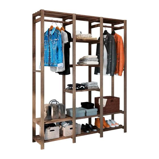 Armário Arara Closet Com Prateleiras Cabideiro Maleiro em Madeira Maciça para Quarto e Loja é boa?