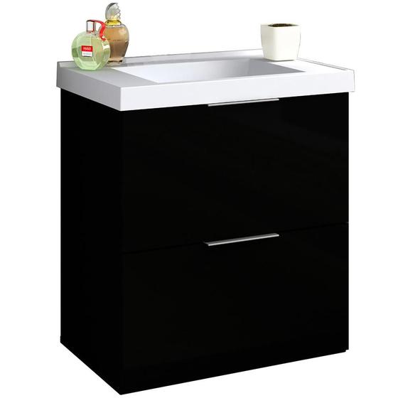 Imagem de Armário Balcão Gabinete Para Banheiro 60cm Com 03 Gavetas Pietra B06 Preto Brilho - Lyam Decor