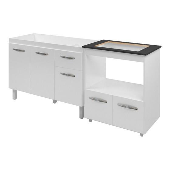 Imagem de Armário Bancada Módulo Móvel Mesa Gabinete pia 120 cm e Balcão Cooktop 4 Bocas Forno Elétrico Branco