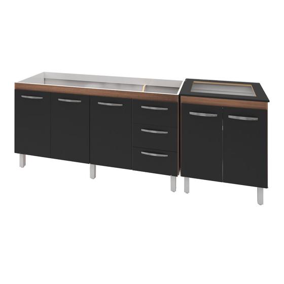 Imagem de Armário Bancada Móvel Mesa Módulo Cozinha Gabinete Pia 150 cm Balcão Fogão Cooktop 4 Bocas Savana Preto