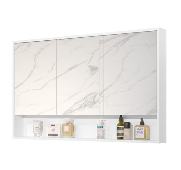 Armário Banheiro 90cm 3 Portas Com Espelho Hefesto Branco Menor preço em Armário Banheiro 90cm 3 Portas Com Espelho Hefesto Branco