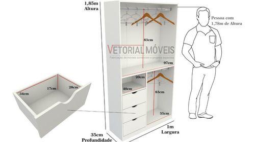 Imagem de Armário Cabideiro Gaveta Misto M3 Mdp Closet Arara Roupeiro