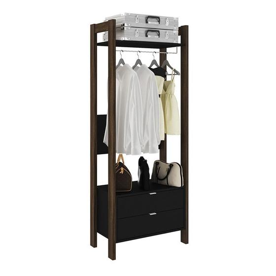 Imagem de Armário Closet 2 Gavetas 65x165,5x35,5 cm Preto/Nogal