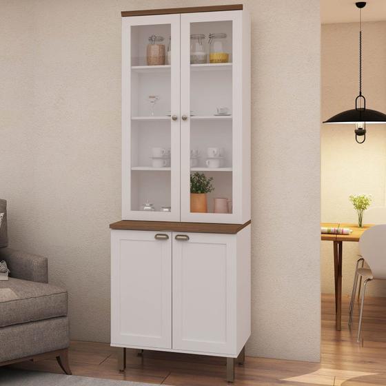 Imagem de Armário Cristaleira com 2 Portas de Vidro e Balcão com 2 Portas Provençal 100% Mdf