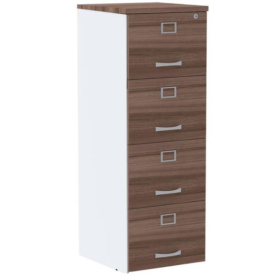 Imagem de Armário de Arquivo Oficio PE25 Pandin 45,70 cm (largura) em MDP Cor Walnut e Branco 4 Gavetas