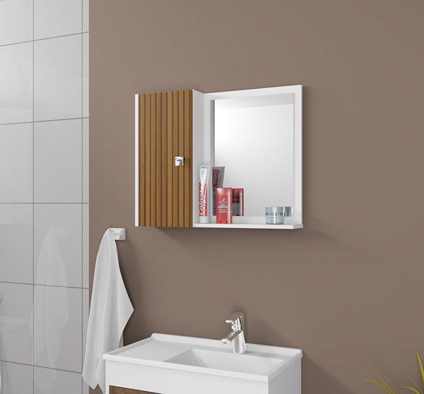 Imagem de Armário de Banheiro com Espelho Gênova - Branco/Ripado