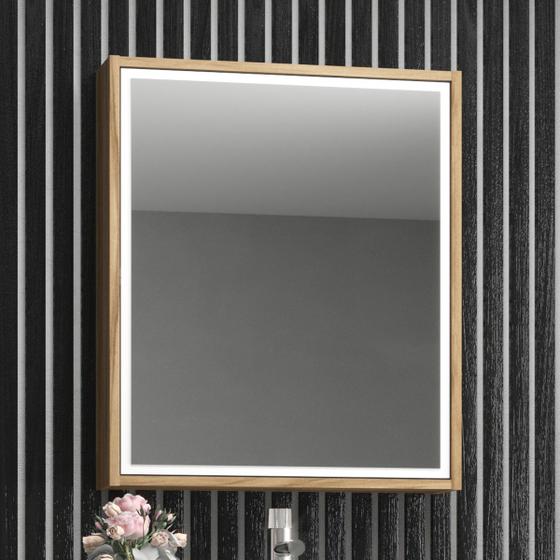 Imagem de Armário de Banheiro Gael 1 Porta 1 Prateleira com Espelho Nogal/Branco - Móveis Bosi