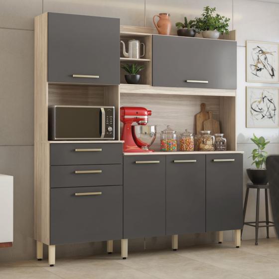 Armario de Cozinha 6 Portas 2 Gavetas Select Marrom/Avena Grafito