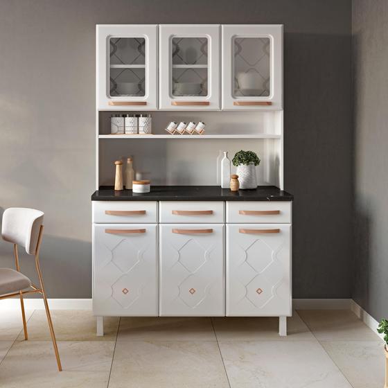 Armário de Cozinha Aço Star New 6 Portas 3 Gavetas Branco/Preto - Telasul Menor preço em Armário de Cozinha Aço Star New 6 Portas 3 Gavetas Branco/Preto - Telasul