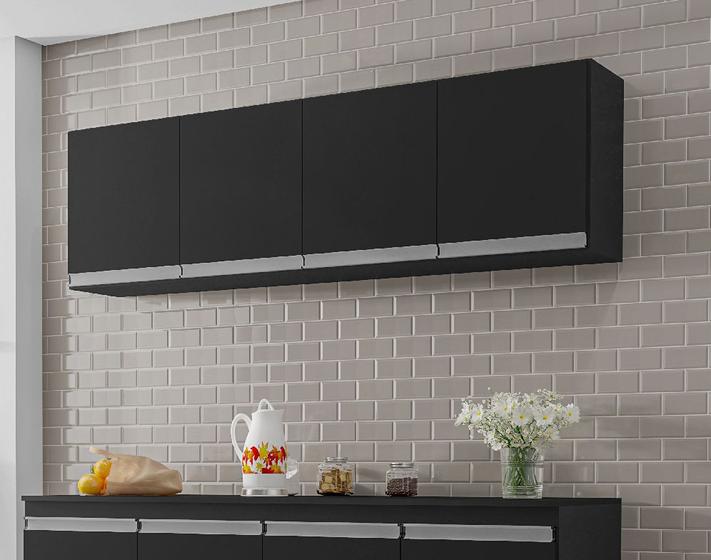 Armário de Cozinha Aéreo Andréia 160cm Preto - AJL Móveis Menor preço em Armário de Cozinha Aéreo Andréia 160cm Preto - AJL Móveis