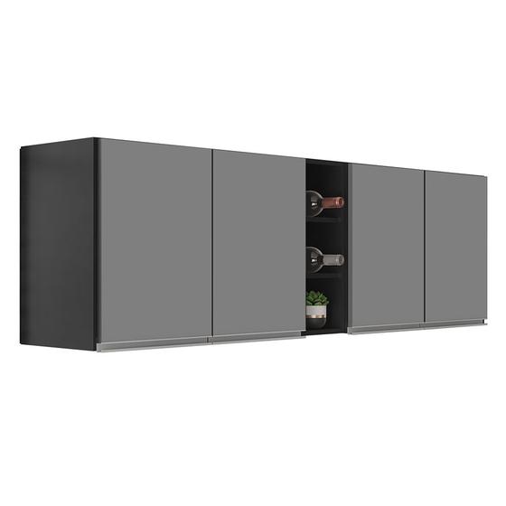 Imagem de Armário de Cozinha Aéreo Califórnia 180cm Kit 2 com Nicho Adega Preto/Cinza - Lumil
