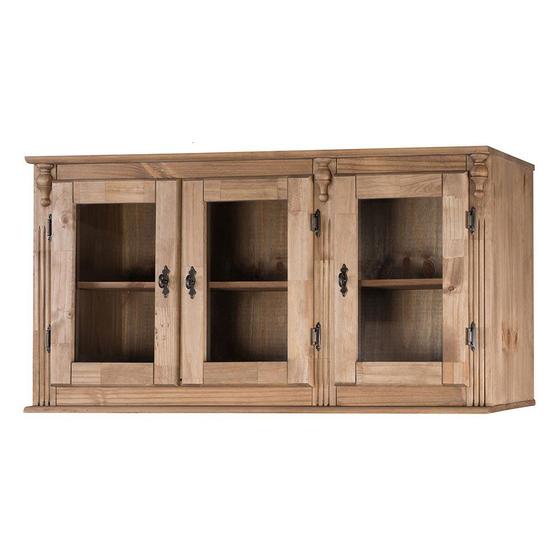 Imagem de Armário de Cozinha Aéreo Copenhagen de Madeira 120 cm com 3 Portas de Vidro - 609-V