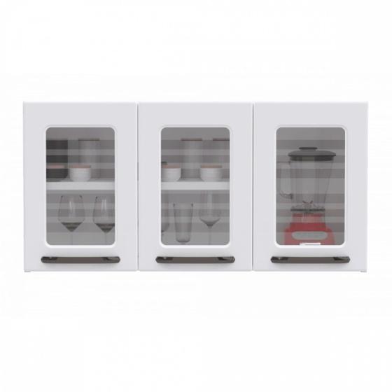 Imagem de Armário de Cozinha Aéreo Titanium 3 Portas 52x105cm em Aço e Vidro Branco Branco