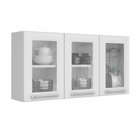 Imagem de Armário de cozinha aério itatiaia 3 portas com vidro luce branco-bonequinha móveis