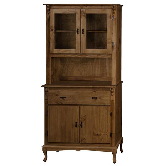 Imagem de Armário de Cozinha com Cristaleira de Vidro e Madeira Antique com 4 Portas 1 Gaveta e 1 Nicho - 1038