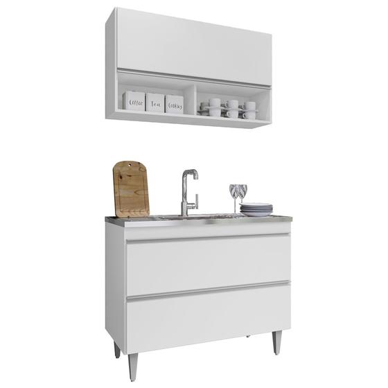 Imagem de Armário de Cozinha Com Nichos CP01 Com Pia 100cm M24 Branco - Mpozenato