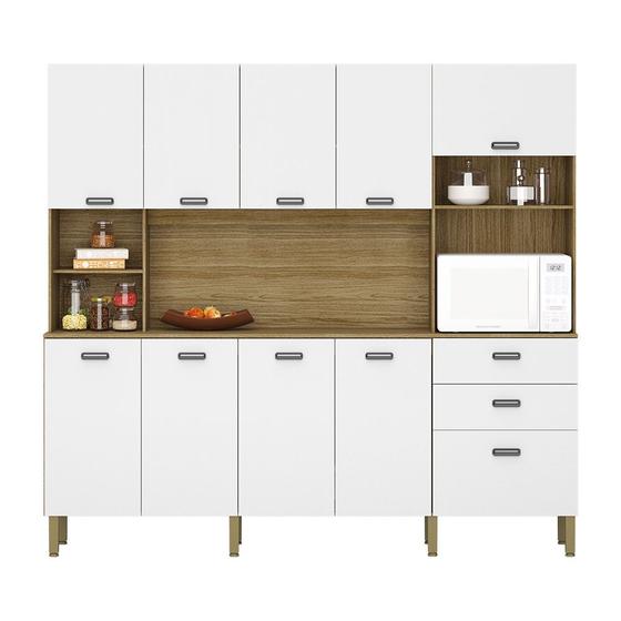 Imagem de Armário de Cozinha Compacta 10 Portas e 2 Gavetas 222cm Sense Freijó/Supremo - Pallazio