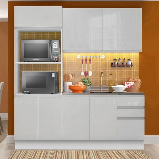 Armário de Cozinha Compacta 100% MDF Madesa Acordes XB190001 com Balcão e Torre Portas Branco Brilho Menor preço em Armário de Cozinha Compacta 100% MDF Madesa Acordes XB190001 com Balcão e Torre Portas Branco Brilho