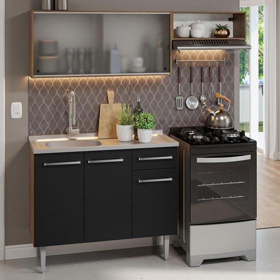 Imagem de Armário de Cozinha Compacta 165cm com Pia Rustic/Preto Emilly Madesa 05