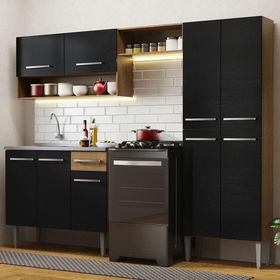 Imagem de Armário de Cozinha Compacta 229cm com Pia Rustic/Preto Emilly Madesa 10