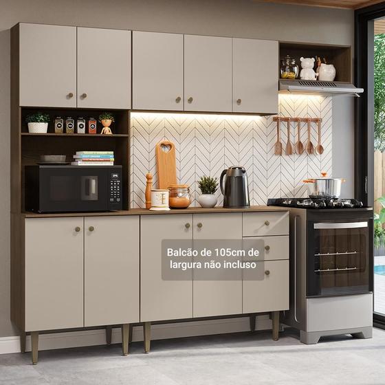 Armário de Cozinha Compacta 235cm Rustic/Crema Gourmet Madesa XC03 Menor preço em Armário de Cozinha Compacta 235cm Rustic/Crema Gourmet Madesa XC03