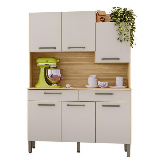 Imagem de Armário de Cozinha Compacta 6 Portas e 2 Gavetas 132cm Silver Freijó Soft - Pallazio