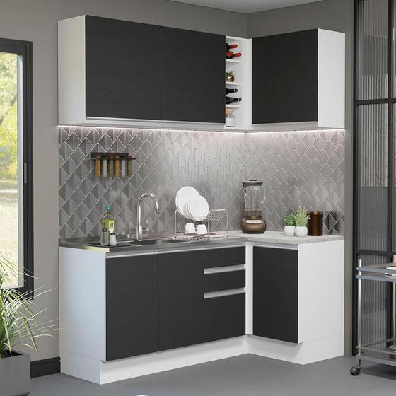 Imagem de Armário de Cozinha Compacta de Canto 269cm Branco/Preto Glamy Madesa 01