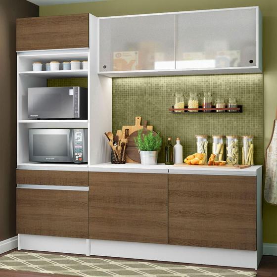 Imagem de Armário de Cozinha Compacta Madesa Topazio com Balcão e Tampo - Branco/Rustic