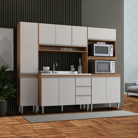 Imagem de Armário de Cozinha Compacta Modulada Sabrina 240x202 Cm 4 Peças MDP Branco MENU