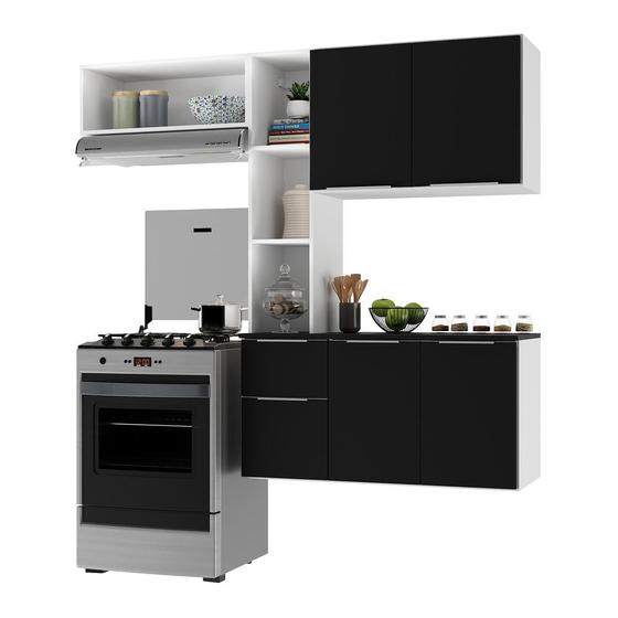 Imagem de Armário de Cozinha Compacta Multimóveis Sofia FG2002 e Balcão Branca/Preta