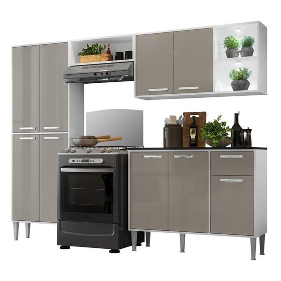 Armário de Cozinha Compacta Multimóveis Xangai FG3414 com 2 Leds e Balcão Branca/Lacca Fumê Menor preço em Armário de Cozinha Compacta Multimóveis Xangai FG3414 com 2 Leds e Balcão Branca/Lacca Fumê