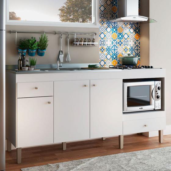 Imagem de Armário de Cozinha Compacta para Pia 3 Portas 2 Gavetas Espaço para Forno e Cooktop Itália Branco - Panorama Móveis