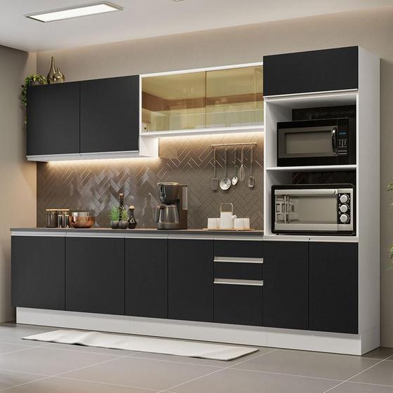 Imagem de Armário de Cozinha Completa 100% MDF 310cm Branco/Preto Acordes Madesa 01