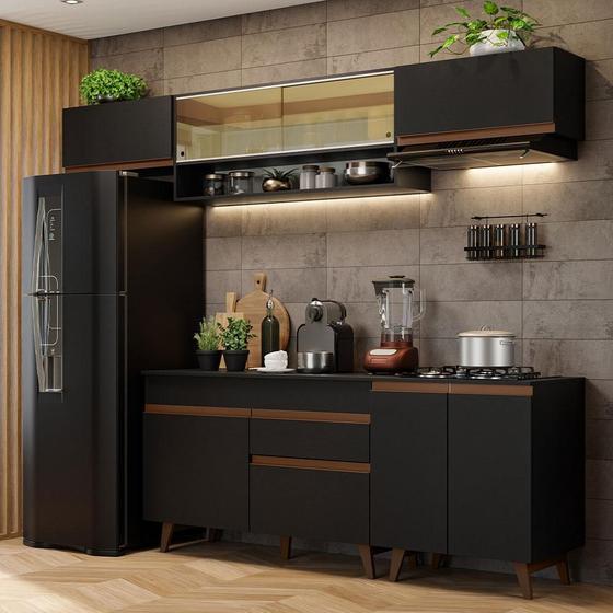 Armário de Cozinha Completa 260cm Preto Reims Madesa 11 Menor preço em Armário de Cozinha Completa 260cm Preto Reims Madesa 11