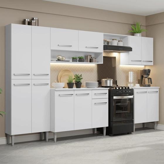 Armário de Cozinha Completa 293cm Branco Emilly Madesa 02 Menor preço em Armário de Cozinha Completa 293cm Branco Emilly Madesa 02