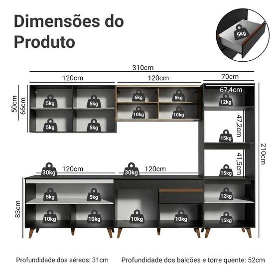 Armário de Cozinha Completa 310cm Reims Madesa 01