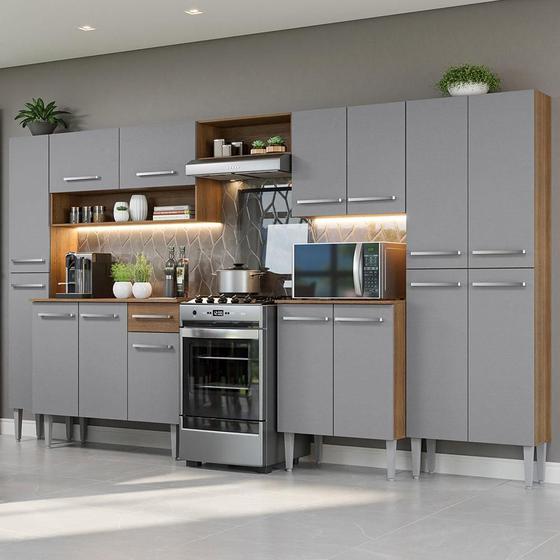 Armário de Cozinha Completa 325cm Cinza/Rustic Emilly Madesa 02 Menor preço em Armário de Cozinha Completa 325cm Cinza/Rustic Emilly Madesa 02