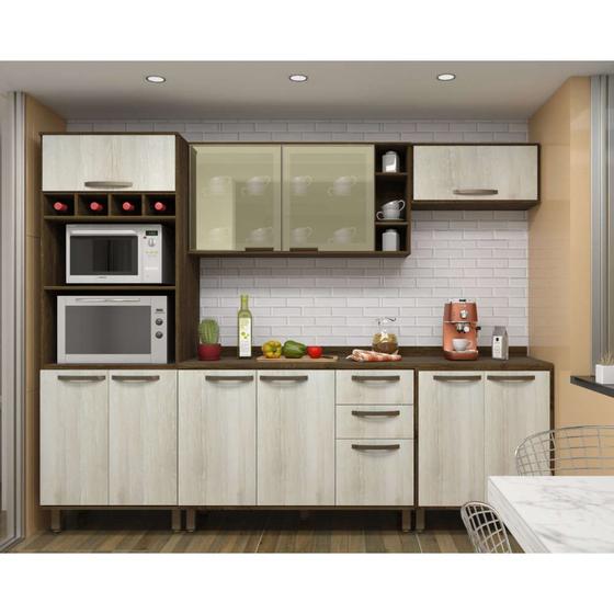 Imagem de Armário de Cozinha Completa 5 Peças com Tampo e Vidro Reflecta Sara Luciane Móveis