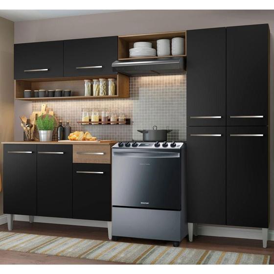 Armário de Cozinha Completa com Armário e Balcão 229cm Emilly Madesa Imagem de Armário de Cozinha Completa com Armário e Balcão 229cm Emilly Madesa