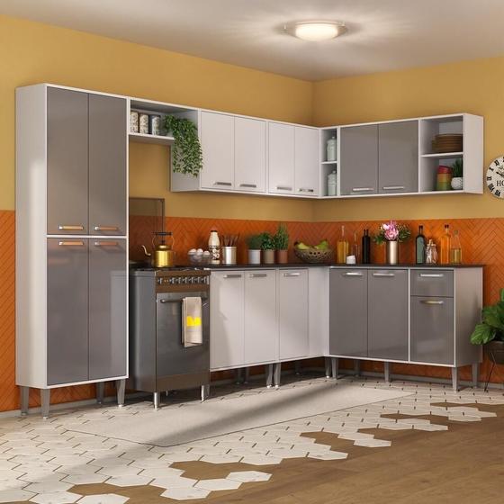 Armário de Cozinha Completa com Tampo 8 peças Xangai Soul Multimóveis Branca/Lacca Fumê Imagem de Armário de Cozinha Completa com Tampo 8 peças Xangai Soul Multimóveis Branca/Lacca Fumê